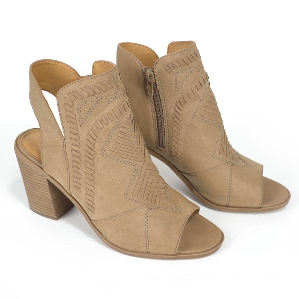 Edwina Fashion Boots Block Heel Open Toe Taupe 8 - Picture 4 of 8